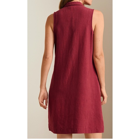 Garnet Hill Women's Dress  Linen Sleeveless Red Button Front Casual Shift Size 6 - Picture 2 of 14